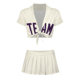 Custom Cream Purple Cheerleading Uniform Set