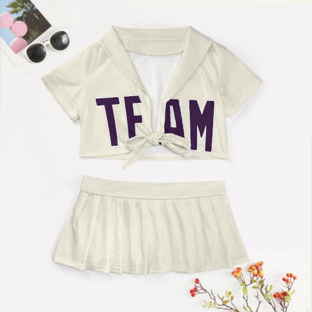 Custom Cream Purple Cheerleading Uniform Set
