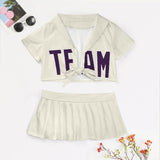 Custom Cream Purple Cheerleading Uniform Set