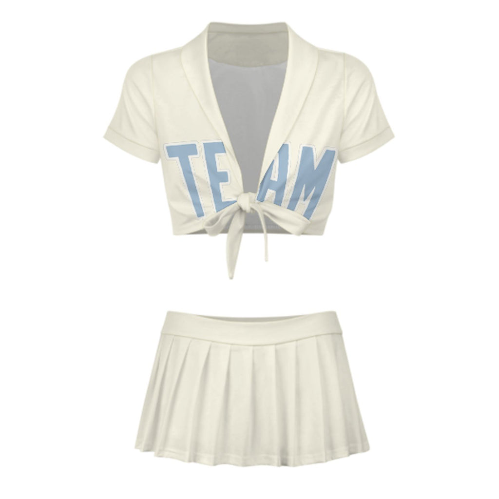 Custom Cream Light Blue Cheerleading Uniform Set