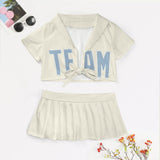 Custom Cream Light Blue Cheerleading Uniform Set