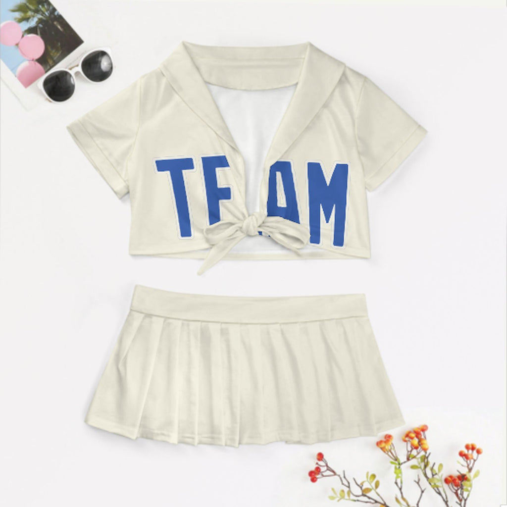 Custom Cream Sky Blue Cheerleading Uniform Set