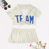 Custom Cream Sky Blue Cheerleading Uniform Set
