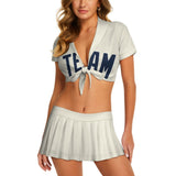 Custom Cream Blue Cheerleading Uniform Set