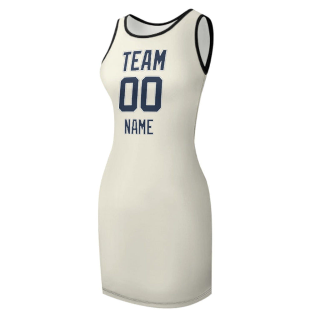 Custom Cream Blue Sleeveless Vest Dress