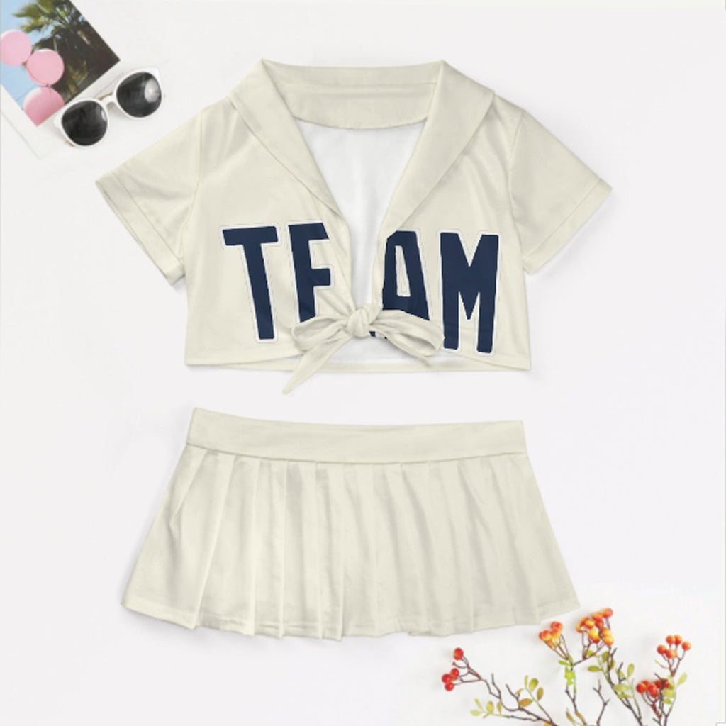 Custom Cream Blue Cheerleading Uniform Set