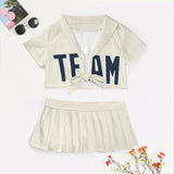Custom Cream Blue Cheerleading Uniform Set