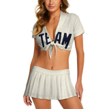 Custom Cream Navy Cheerleading Uniform Set