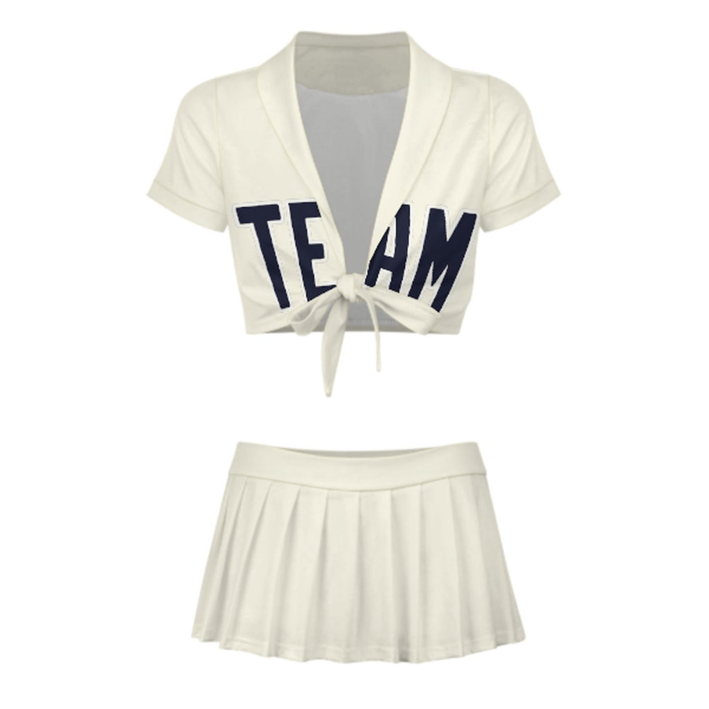 Custom Cream Navy Cheerleading Uniform Set