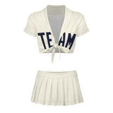 Custom Cream Navy Cheerleading Uniform Set