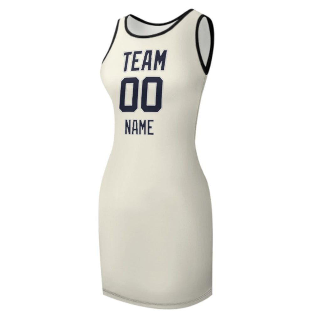 Custom Cream Navy Sleeveless Vest Dress