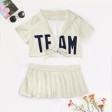 Custom Cream Navy Cheerleading Uniform Set