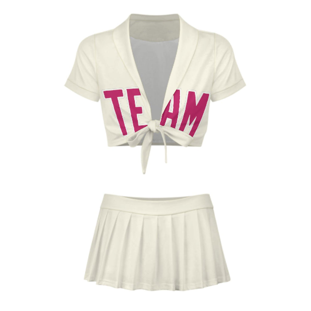Custom Cream Pink Cheerleading Uniform Set