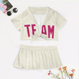 Custom Cream Pink Cheerleading Uniform Set