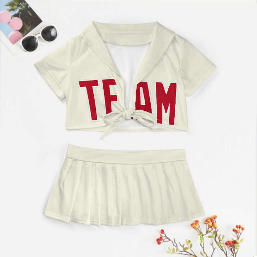 Custom Cream Red Cheerleading Uniform Set