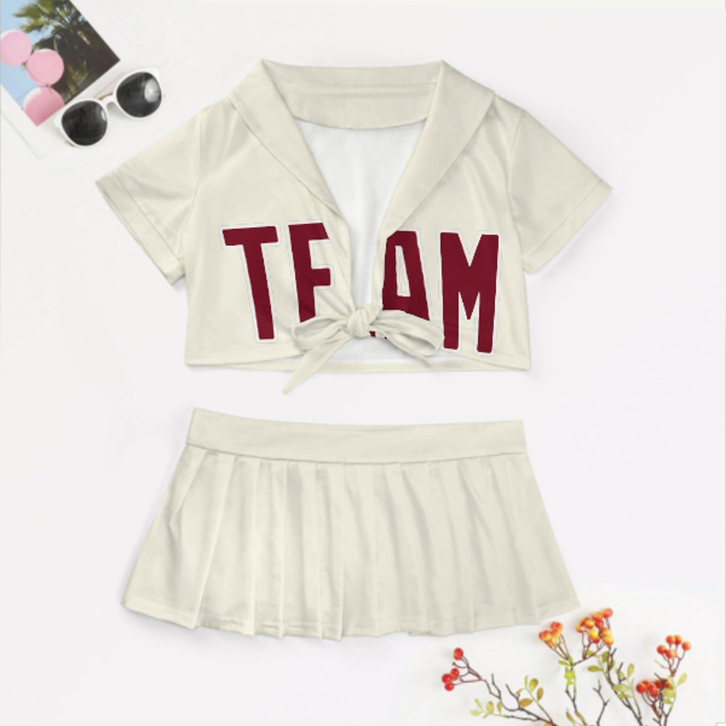 Custom Cream Crimson Red Cheerleading Uniform Set