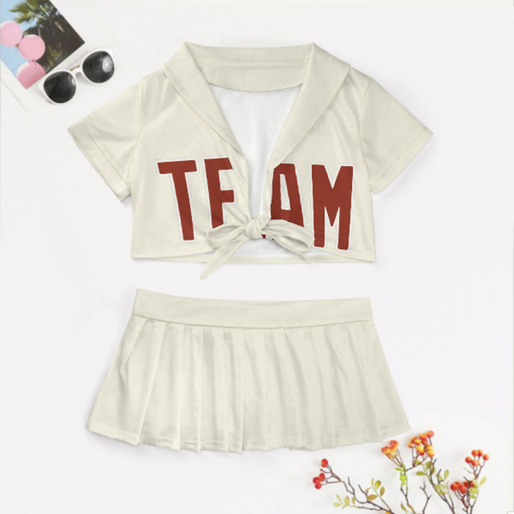 Custom Cream Coral Red Cheerleading Uniform Set