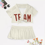 Custom Cream Coral Red Cheerleading Uniform Set