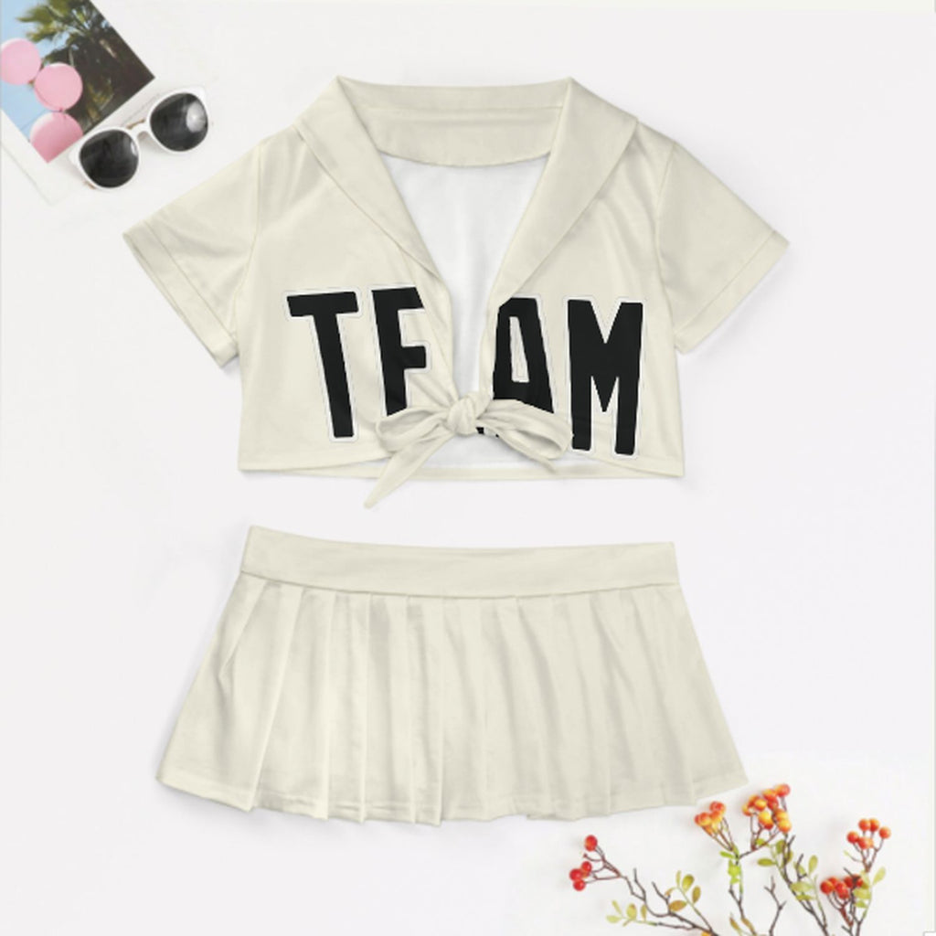 Custom Cream Black Cheerleading Uniform Set