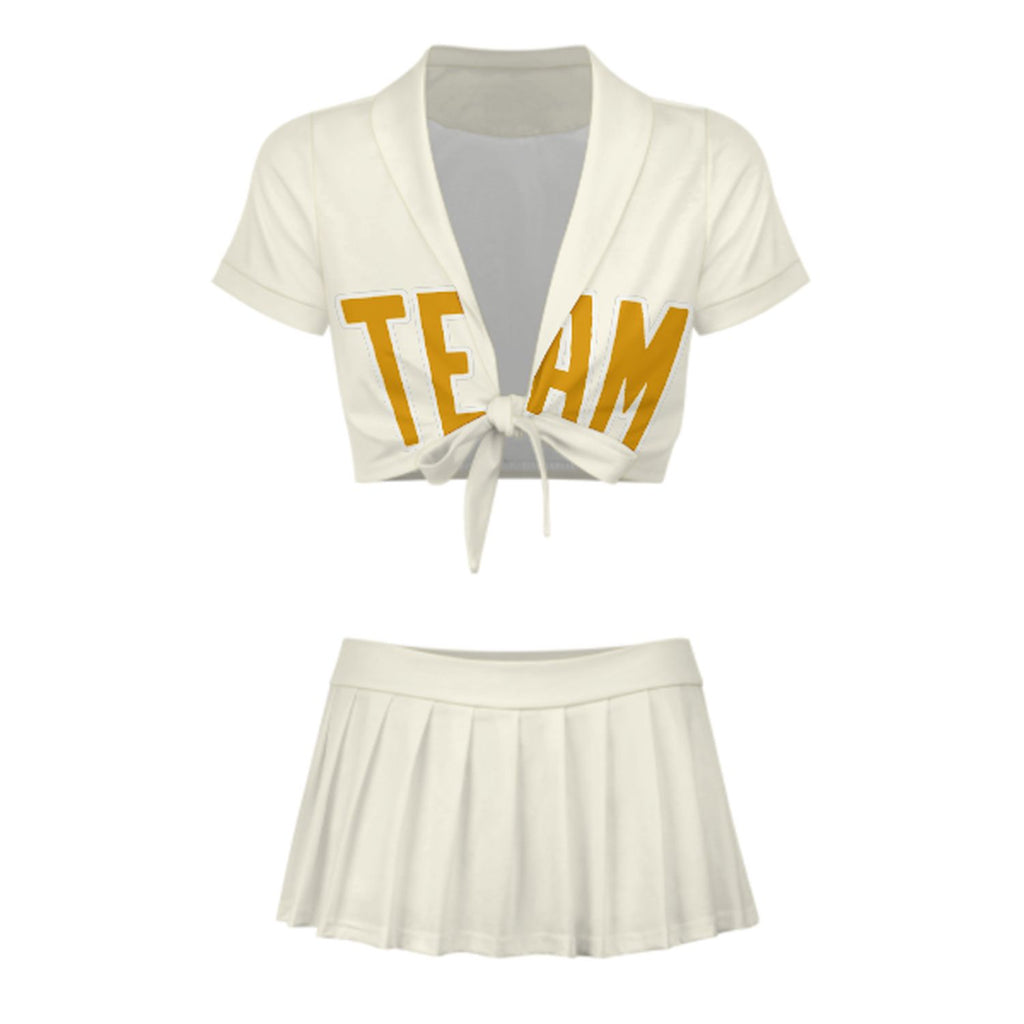 Custom Cream Yellow Cheerleading Uniform Set