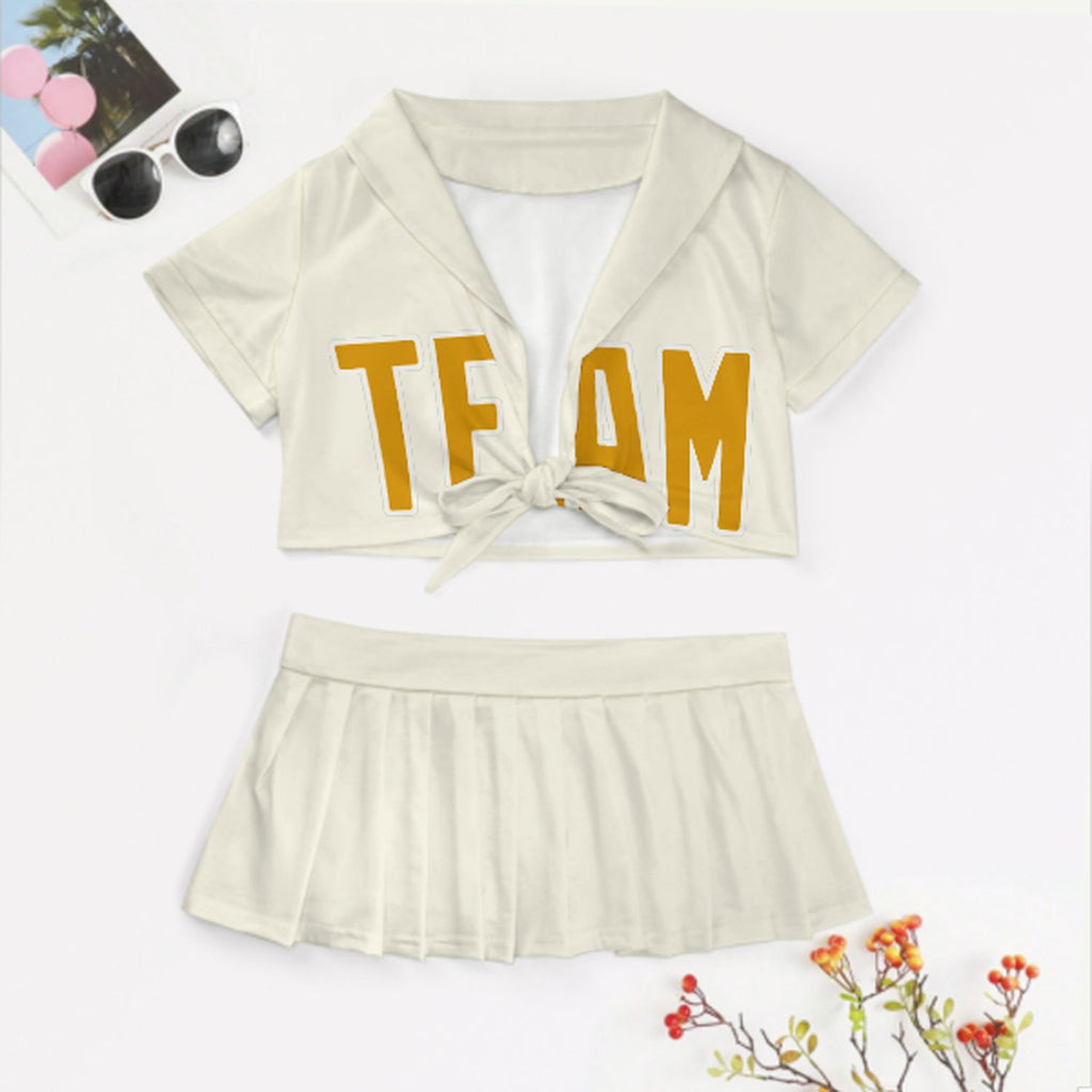 Custom Cream Yellow Cheerleading Uniform Set
