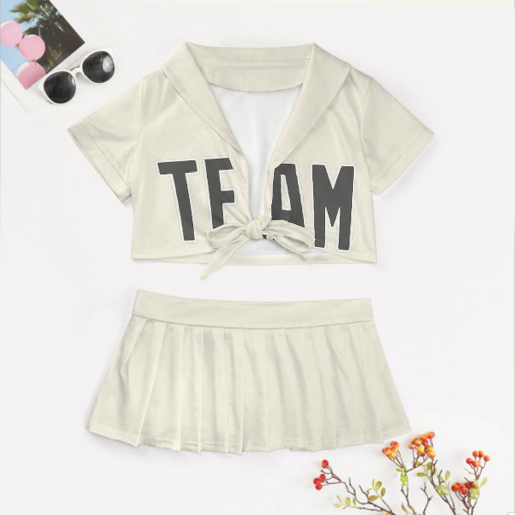 Custom Cream Dark Grey Cheerleading Uniform Set