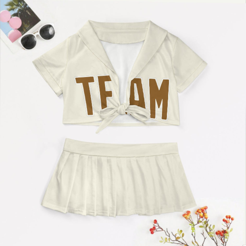 Custom Cream Khaki Cheerleading Uniform Set