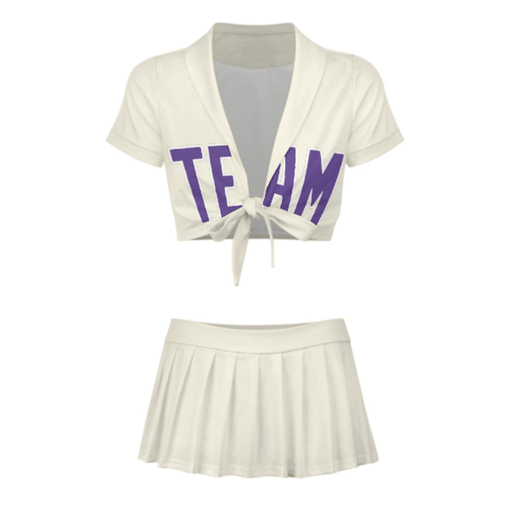 Custom Cream Light Purple Cheerleading Uniform Set