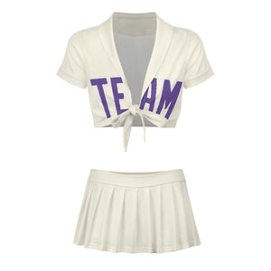 Custom Cream Light Purple Cheerleading Uniform Set
