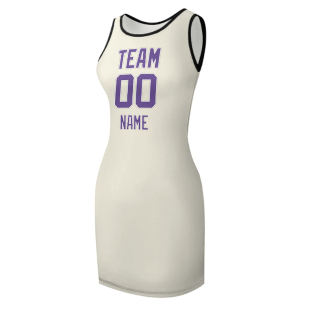 Custom Cream Light Purple Sleeveless Vest Dress