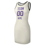 Custom Cream Light Purple Sleeveless Vest Dress