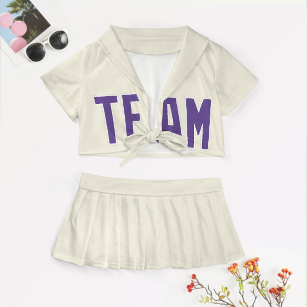 Custom Cream Light Purple Cheerleading Uniform Set