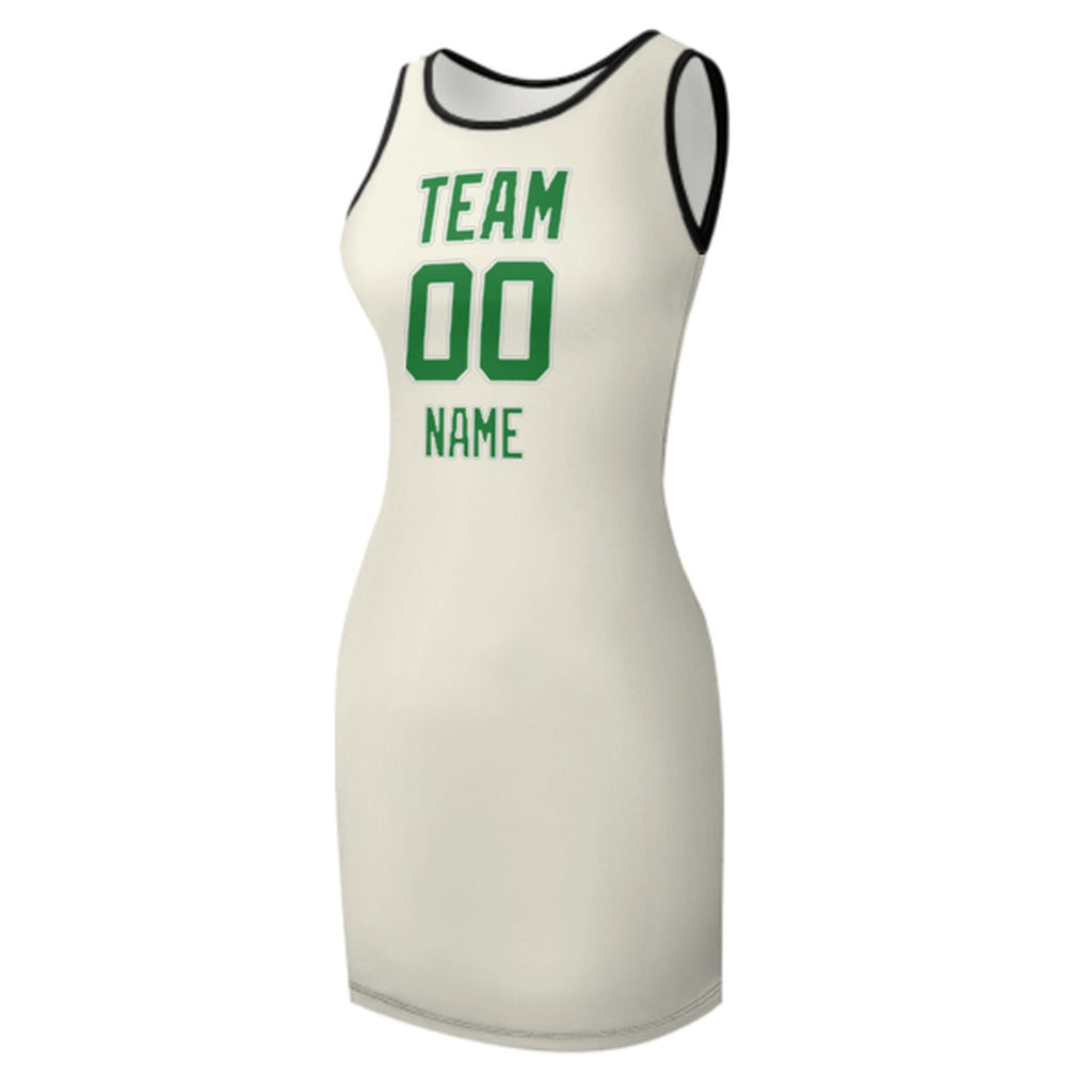 Custom Cream Emerald Green Sleeveless Vest Dress