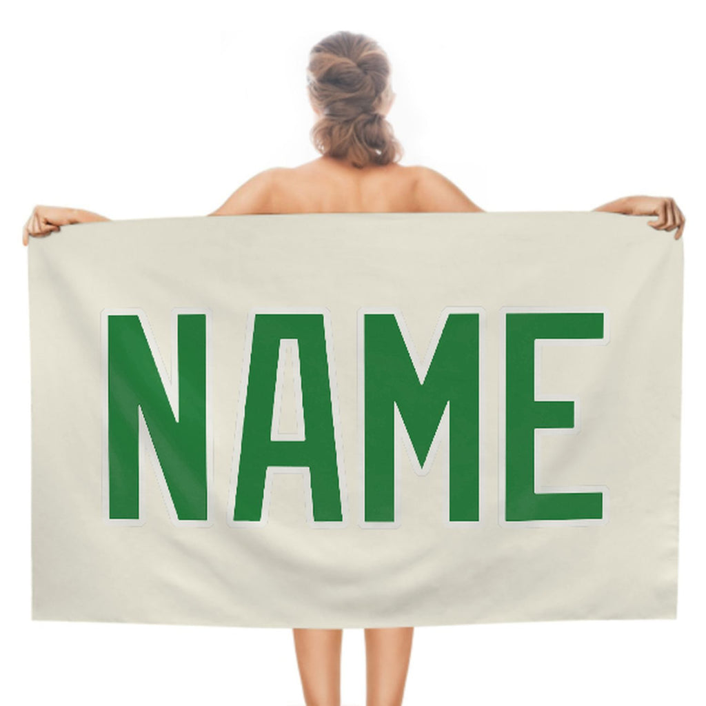 Custom Cream Emerald Green Beach Towel