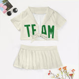Custom Cream Emerald Green Cheerleading Uniform Set