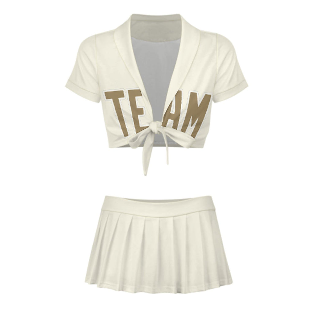 Custom Cream Light Khaki Cheerleading Uniform Set