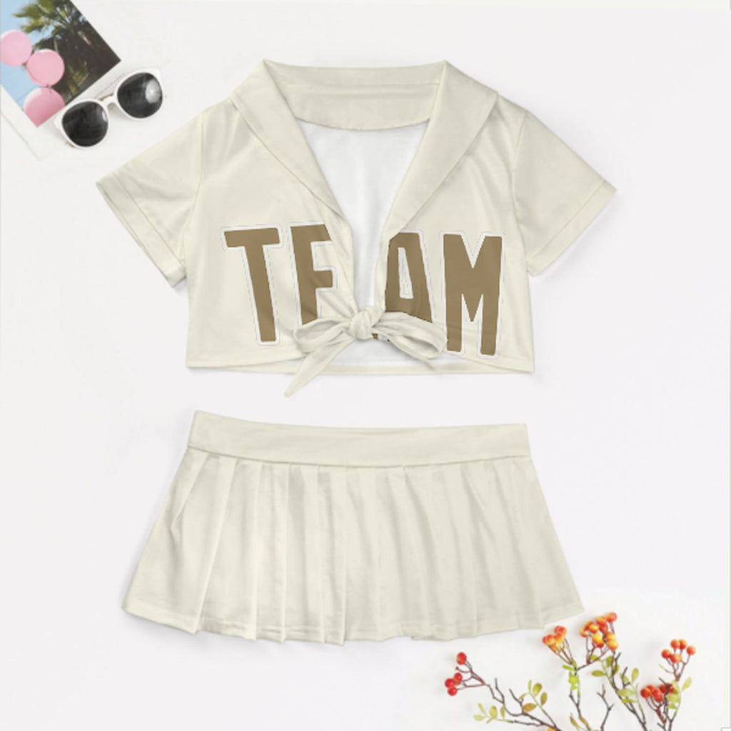 Custom Cream Light Khaki Cheerleading Uniform Set
