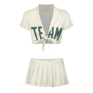 Custom Cream Blue Green Cheerleading Uniform Set