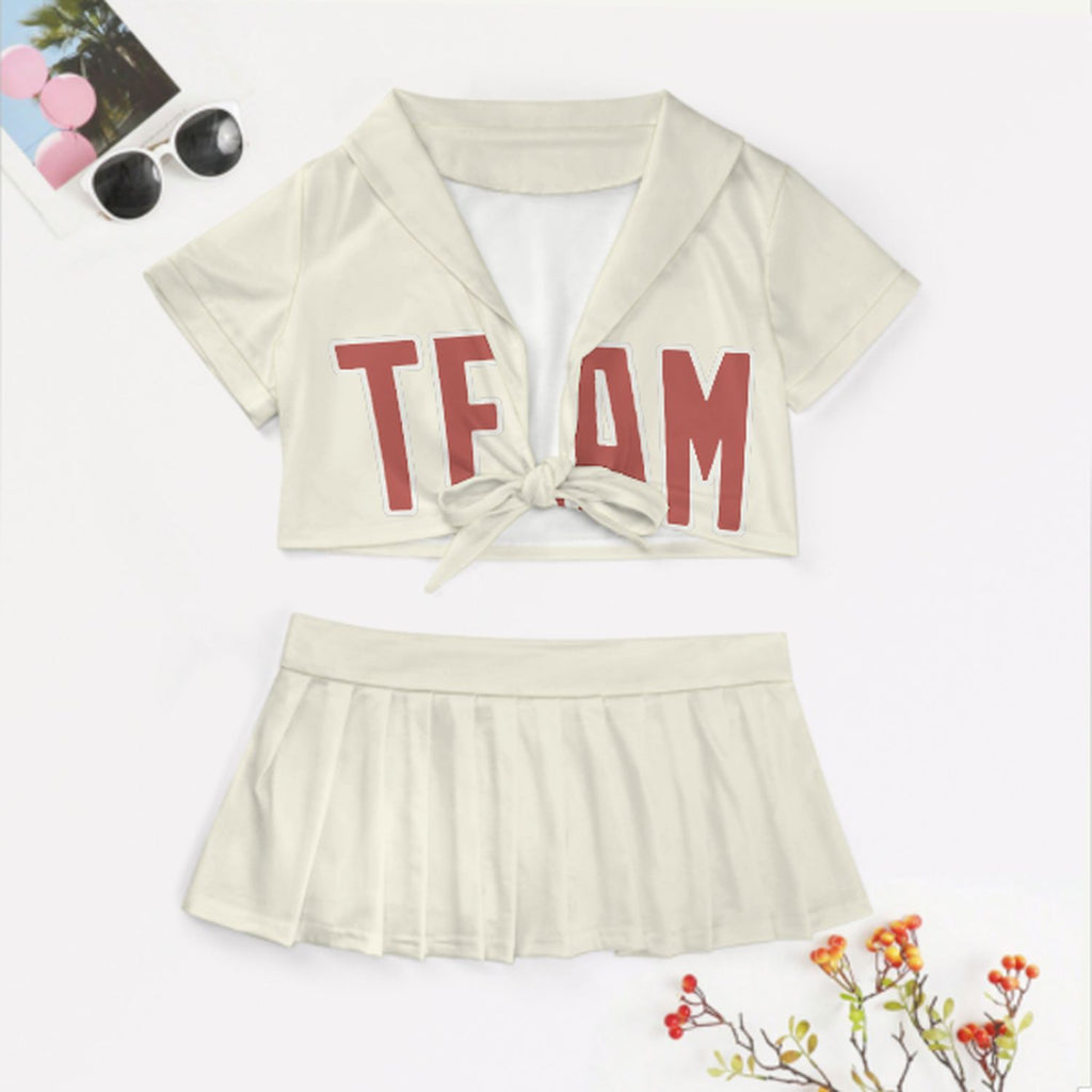 Custom Cream Copper Rose Cheerleading Uniform Set