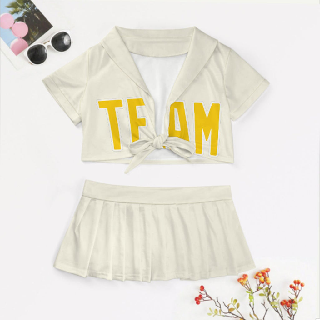 Custom Cream Gold Cheerleading Uniform Set