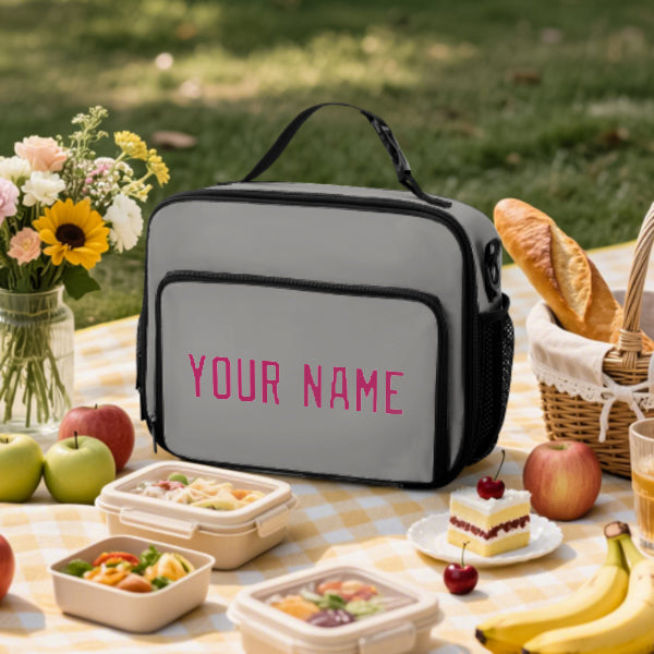 Custom Gray Pink Lunch Bag
