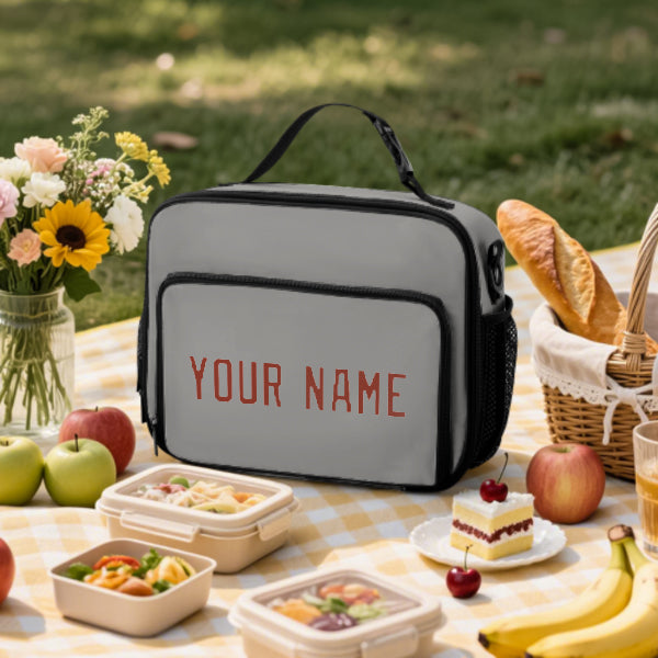 Custom Gray Coral Red Lunch Bag