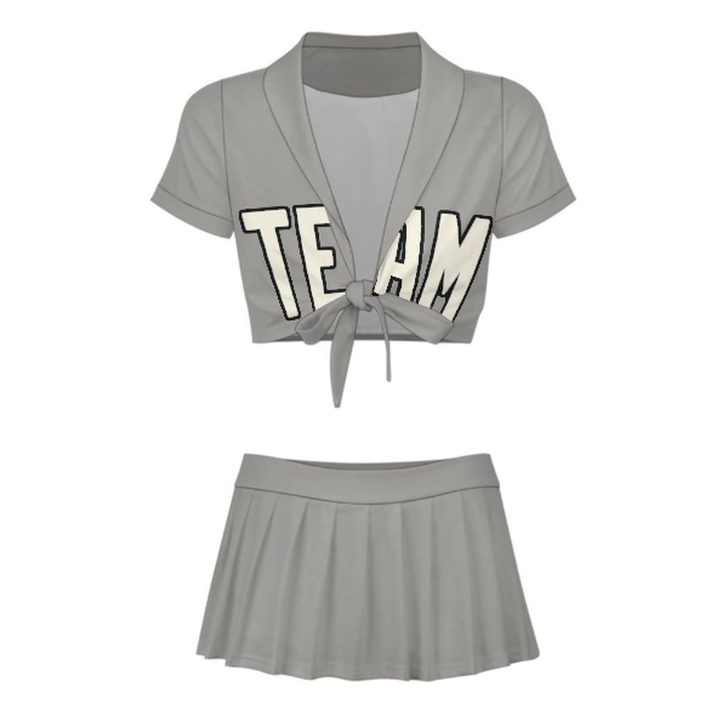 Custom Gray Cream Cheerleading Uniform Set