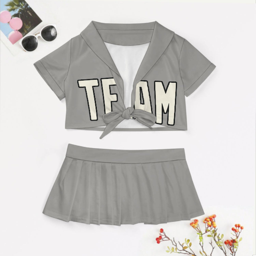 Custom Gray Cream Cheerleading Uniform Set