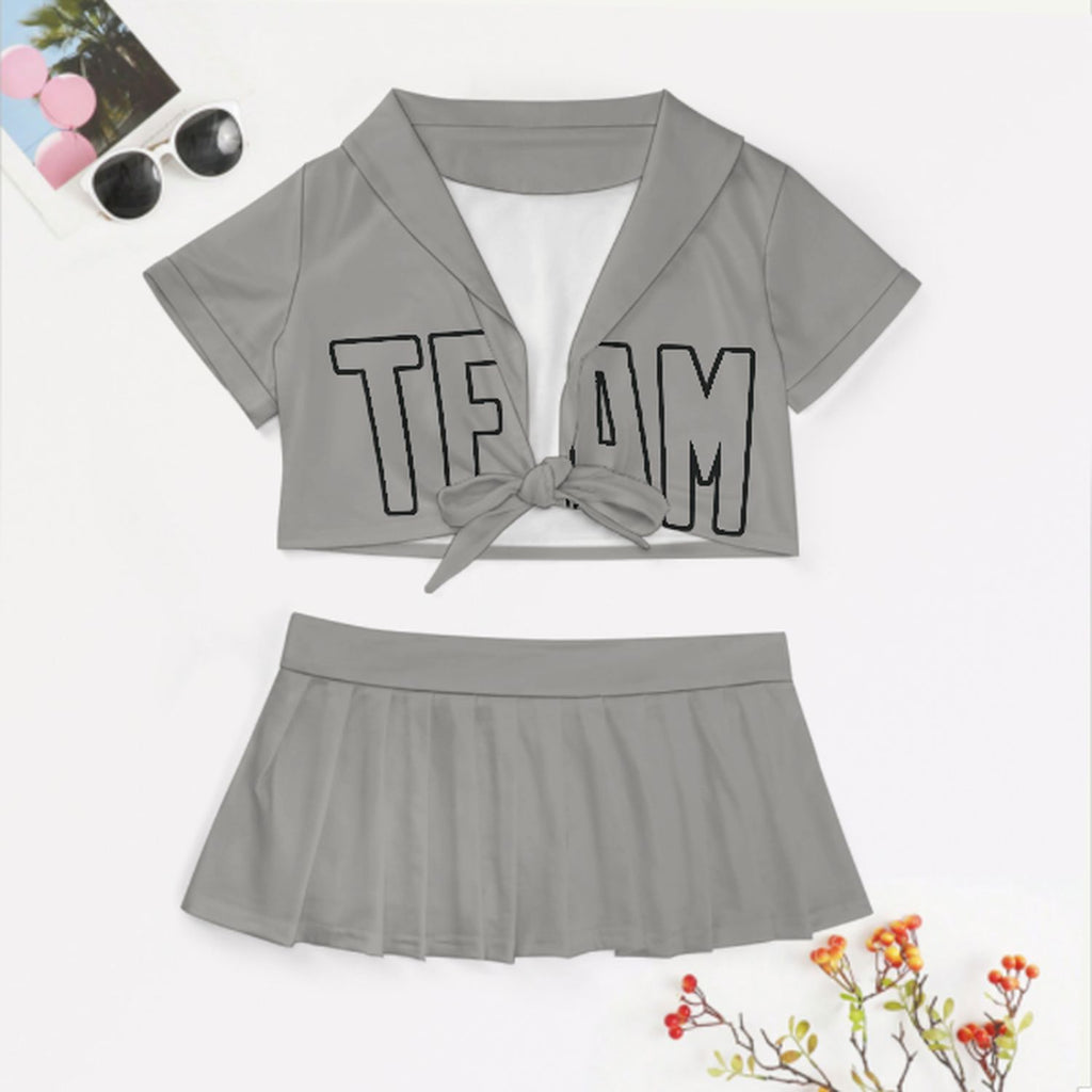 Custom Gray Gray Cheerleading Uniform Set
