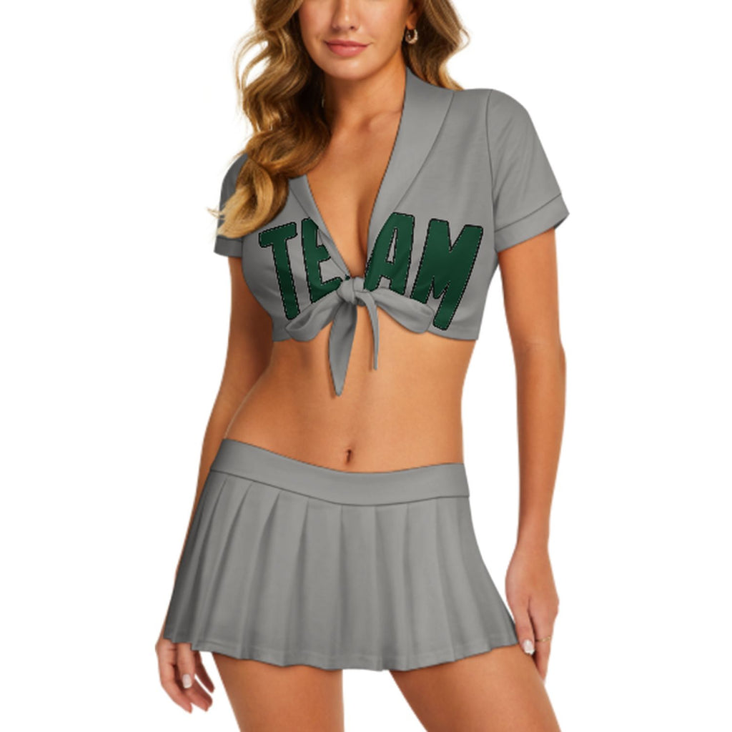Custom Gray Green Cheerleading Uniform Set