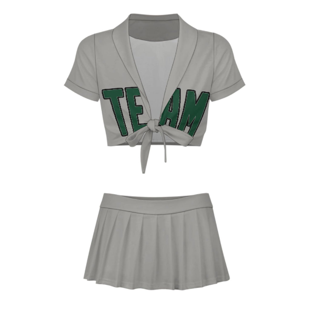 Custom Gray Green Cheerleading Uniform Set