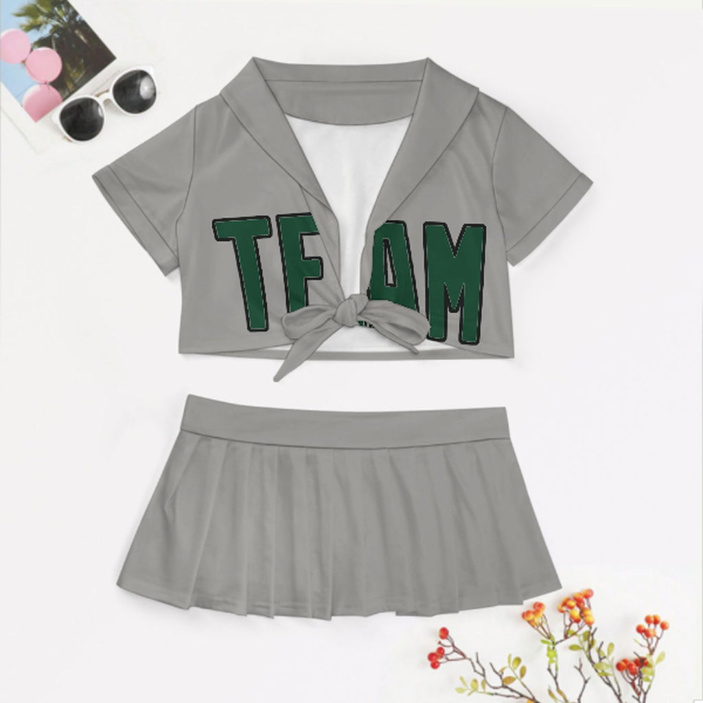 Custom Gray Green Cheerleading Uniform Set