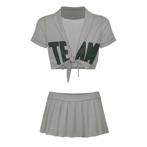 Custom Gray Dark Green Cheerleading Uniform Set