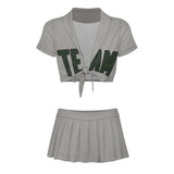 Custom Gray Dark Green Cheerleading Uniform Set